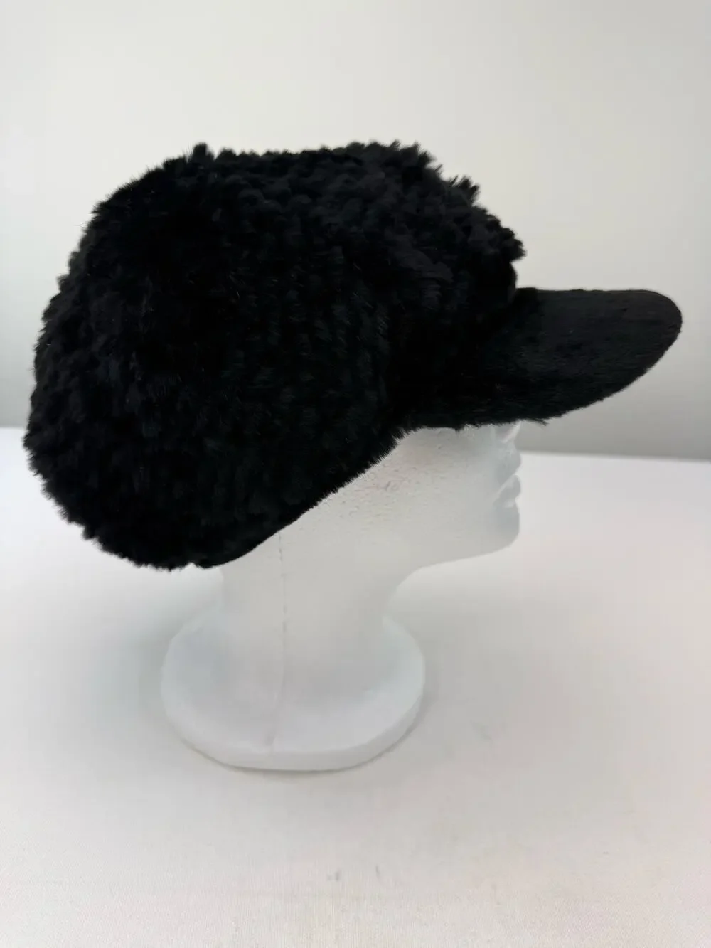 Vintage Y2K Express Black Rabbit Fur Pageboy Hat Satin Lined One Size